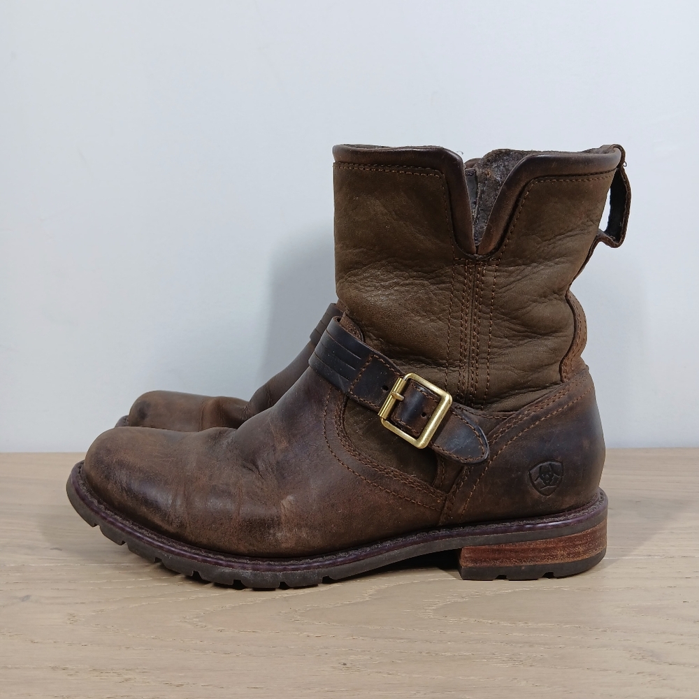 Ariat Brown Leather Harness Buckle Ankle Moto Boots 1396